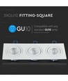 3-huls kvadratisk indbygningsspot til 3x GU10 - Hvid, aluminium, IP20 indendørs, hul: 235x75mm, mål: 255x91mm