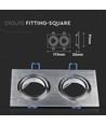 Dobbelt GU10 indbygningsspot, firkantet - Aluminium brush, IP20 indendørs, hul: 155 x 75 mm