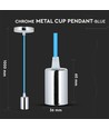 E27 pendelophæng i krom med lyseblå ledning - Ø3,6cm, cylinderformet, metal, uden lyskilde