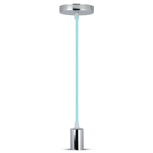 E27 Krom Metal Kop-Pendel Lampe - Lysblå