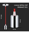 E27 pendelophæng i krom med rød ledning - Cylinder, Ø3,6 cm, uden lyskilde