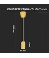 Beige beton pendel lampe - E27 fatning, Ø5cm, max 60W, uden lyskilde