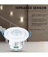 PIR loftssensor med bevægeligt hoved, justerbar - 360 grader, max 400W LED,hvid