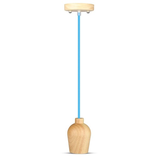 E27 Træpendel Lampe - Blå Ledning