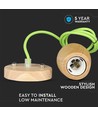 E27 pendel i valnøddetræ med grøn stofledning - Ø7,3cm, 1 meter ledning, flot design