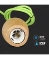 E27 pendel i valnøddetræ med grøn stofledning - Ø7,3cm, 1 meter ledning, flot design