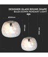 Ø250mm designer pendel i glas - Rund, transparent, E27 fatning, 1m ophæng, 5 års garanti