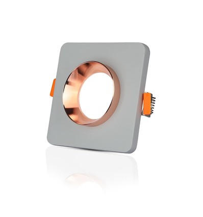 Firkantet GU10 indbygningsspot i gips - Grå beton med mat rosa guld ring, IP20 indendørs, uden lyskilde