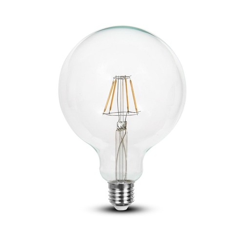 G125 LED Pære 6W E27 - 6400K, Klart Glas, Kultråd