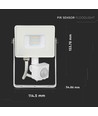 10W LED projektør med sensor, Samsung chip - 800lm, IP65, hvid, 4000K