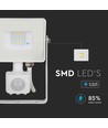 10W LED projektør med sensor, Samsung chip - 800lm, IP65, hvid, 4000K