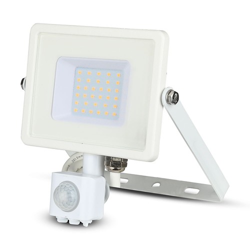 PIR Sensor Projektør 30W - Samsung Chip, 3000K, Hvid Hus