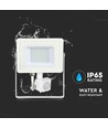 30W LED projektør med sensor, Samsung LED chip - IP65, hvid, 6400K, 5 års garanti