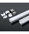 2m indbygningsprofil i aluminium med mælkehvidt cover - Sølv, 2000x24,5x12,2mm, til LED strips op til 12,5mm bredde