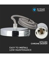 V-Tac lampefatning - Krom metal, grå ledning, E27