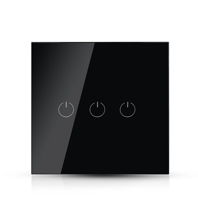 WiFi 3-vejs touch afbryder, sort - 2200W, virker med Google Home og Alexa, 3 Gang 1 Way