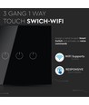 WiFi 3-vejs touch afbryder, sort - 2200W, virker med Google Home og Alexa, 3 Gang 1 Way