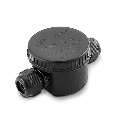 Vandtæt 3-vejs samleboks - IP66, sort, 24A, UV-resistent, 450V, til projektører