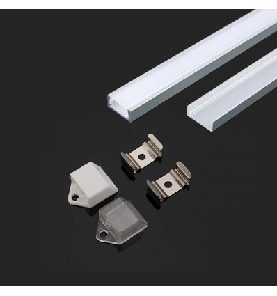 2m aluprofil monteringssæt - Inkl. monteringsklips, cover og endestykker, 15,55x5,9mm