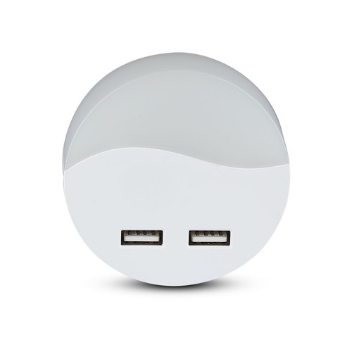 V-Tac Natlampe med USB - Automatisk tænding ved mørke, 0,45W, Rund, 3000K, Samsung Chip