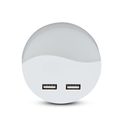 V-Tac Natlampe med USB - Automatisk tænding ved mørke, 0,45W, Rund, 3000K, Samsung Chip