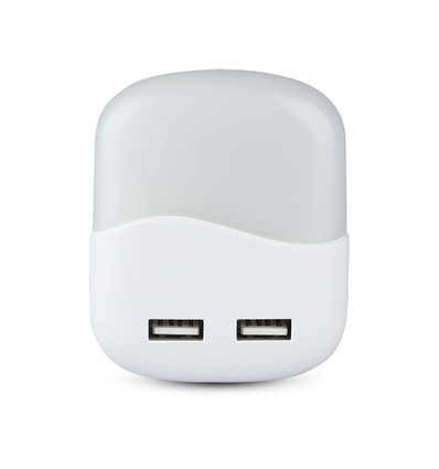 V-tac Natlampe med USB - Automatisk tænding ved mørke, Samsung chip, 0,45W, 3000K, firkantet