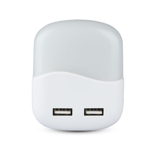 V-Tac Natlampe med USB - Automatisk tænding ved mørke, 0,45W, Firkantet, 4000K, Samsung Chip