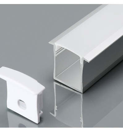 2m Alu profil til LED strips, indbygning - 30x20 mm, inkl. mælkehvidt cover