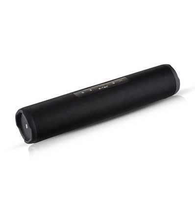 Bærbar Bluetooth højttaler med stofdesign - 2x3W, sort, FM radio, USB/TF, TWS, genopladelig, 39,4cm lang