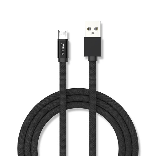 1M Micro USB Fletkabel - Bomuldsstof, Sort (Ruby Serie)
