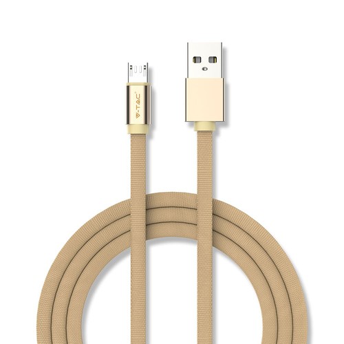 1m Micro USB Fletkabel - Guld, Bomuldsstof, Ruby Serie