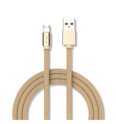 1m Micro USB Fletkabel - Guld, Bomuldsstof, Ruby Serie