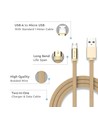 MicroUSB kabel 1m messingfarvet - Bomuldsstof, MicroUSB til USB-A