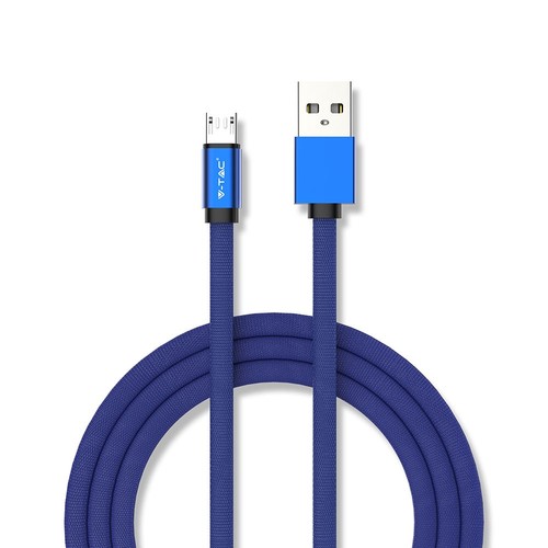 1m Micro USB Fletkabel med Bomuldsstof - Blå, Ruby Serien