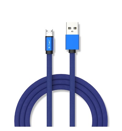 1m Micro USB Fletkabel med Bomuldsstof - Blå, Ruby Serien