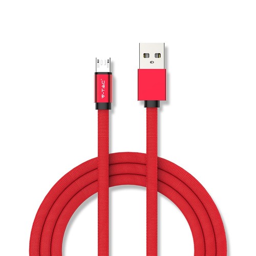 1m Micro USB flettet kabel med bomuldsstof - rød (Ruby serie)