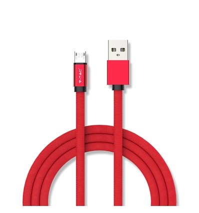 1m Micro USB flettet kabel med bomuldsstof - rød (Ruby serie)