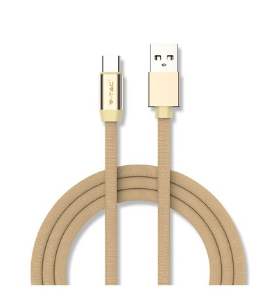 1m Type-C USB fletvævet kabel med bomuldsstof - Guld (Rubin Serie)