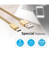 1m Type-C USB kabel i guld - Ruby Series, bomuldsflettet, USB-C til USB-A