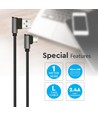 1m Micro USB kabel L-Type, 2.4A - Black Diamond Series, sort, vævet bomuld