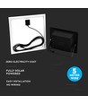 20W solcelle LED projektør - 1650lm, IP65, 6000K, sort, inkl. solpanel og fjernbetjening