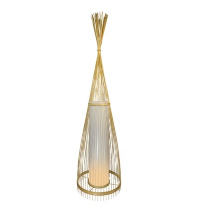 Træ gulvlampe med rattan skærm, E27 - Ø40cm, højde 100cm, IP20, uden lyskilde