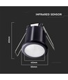 PIR loftssensor Ø4cm til indbygning, 360° - Sort, IP20, detekteringsafstand op til 8m, hulmål: Ø4cm