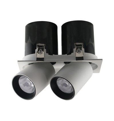 36W LED downlight - Dobbelt Hoved, Samsung Chip, 4000K, Hvid Sort Hus
