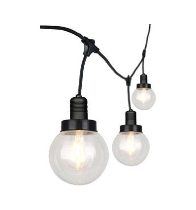 3m LED lyskæde med 6 pærer - Ø15cm pærer, E27 fatning, IP65 udendørs, mat sort, kan sammenkobles