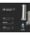 V-Tac Væglampe op/ned m. sensor - IP44 udendørs, rustfri, GU10 fatning, uden lyskilde