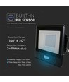 30W Projektør - PIR Sensor, Samsung Chip, 3000K, Sort Hus