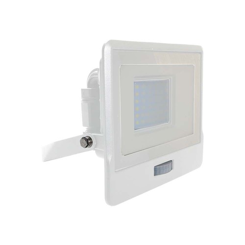 30W projektør - PIR sensor, Samsung chip, 6500K, hvid kabinet
