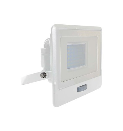 30W projektør - PIR sensor, Samsung chip, 6500K, hvid kabinet