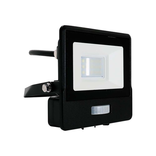 PIR Sensor Projektør 10W - Samsung Chip, 1m Kabel, 6500K, Sort Hus